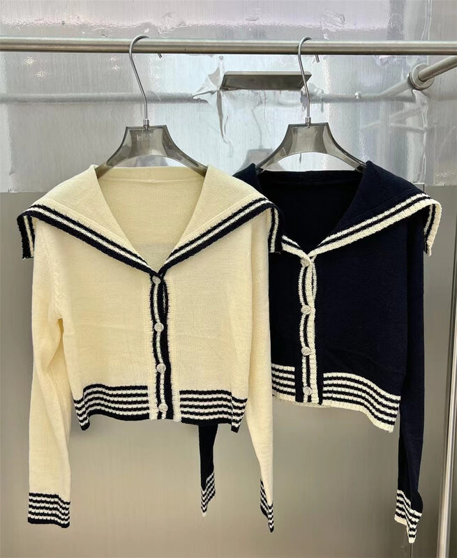New in autumn! [LIU-Y] Korean age-reducing navy collar knitted cardigan 0039# XJ
