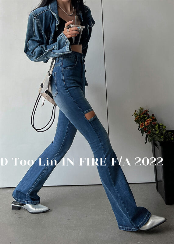 New in early autumn!【DTOO.LIN】Fashionable slim opening micro-flare jeans HY12A# OZQ
