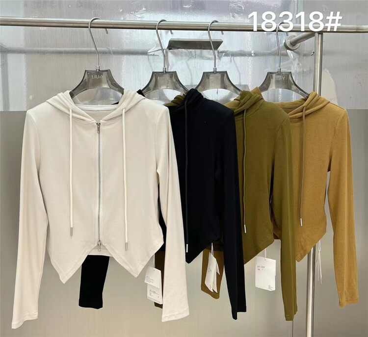 New in early autumn! [LIU-Y] pointed hem hooded zipper long-sleeved T-shirt 18318# XJ