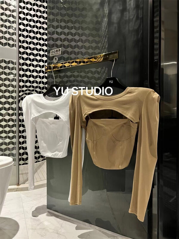 New in autumn! [YU] Short solid color vest + solid color all-match small shirt suit 7571# JJ