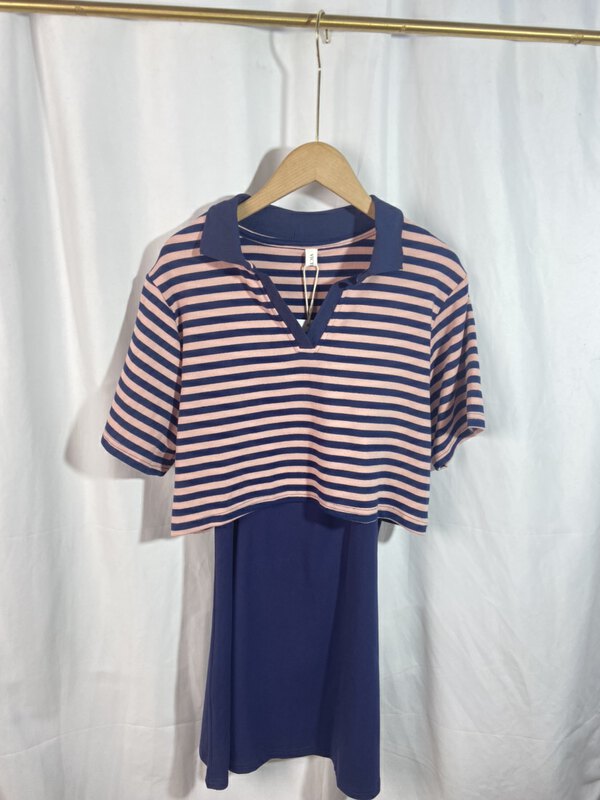 [YI SHOW Store] Striped Fashion Short Sleeve T-Shirt + Sling Dress Set 1744# CL