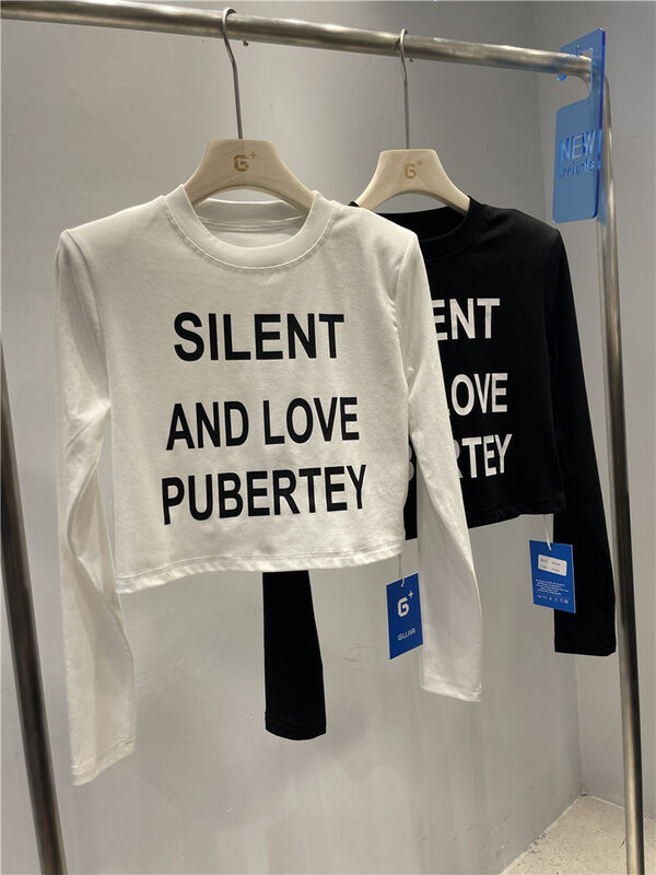 New in early autumn! [G+] round neck letter short long sleeve T-shirt 830# PCZ