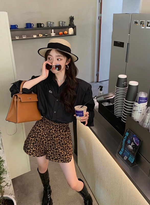 【SAVAGE】High waist elastic waist loose and thin high-end leopard print casual shorts E9225# WPL
