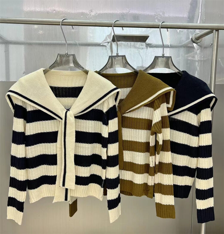New in autumn! [LIU-Y] Age-reducing all-match striped lace-up warm sweater 1163# XJ