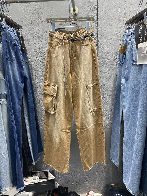 New in autumn!【DTOO.LIN】Tooling straight pocket jeans (with belt) A1817# OZQ