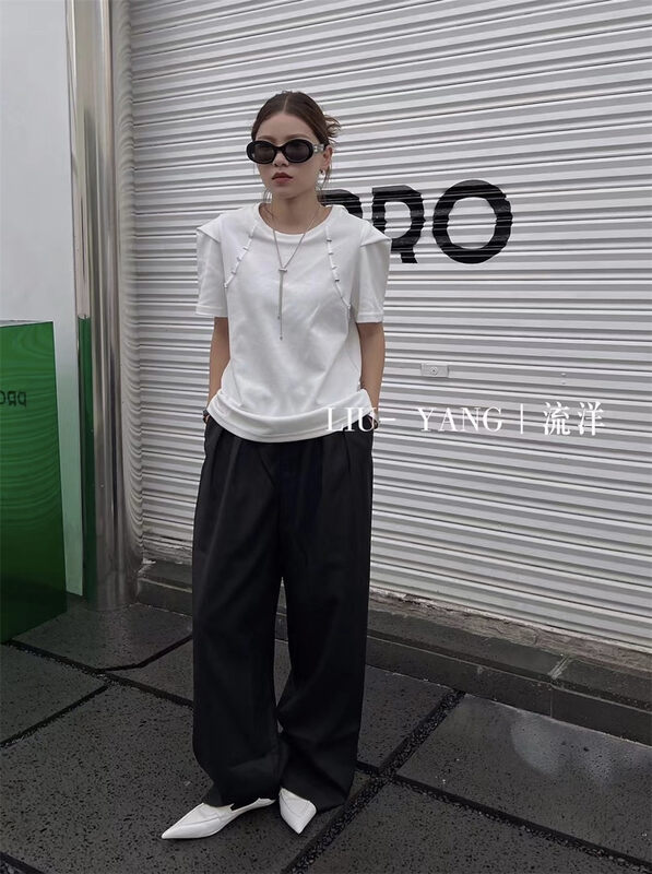 New in early autumn! [LIU-Y] temperament simple small buttoned short-sleeved T-shirt 16870# XJ