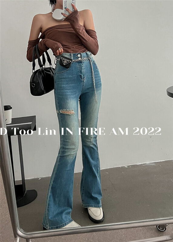 New in autumn!【DTOO.LIN】Korean slim ripped jeans (with belt) HY06A# OZQ