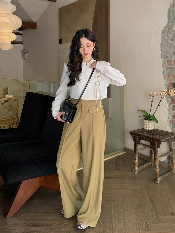 New in autumn! [SAVAGE] French retro wild high waist fake pocket design casual pants E9661# WPL