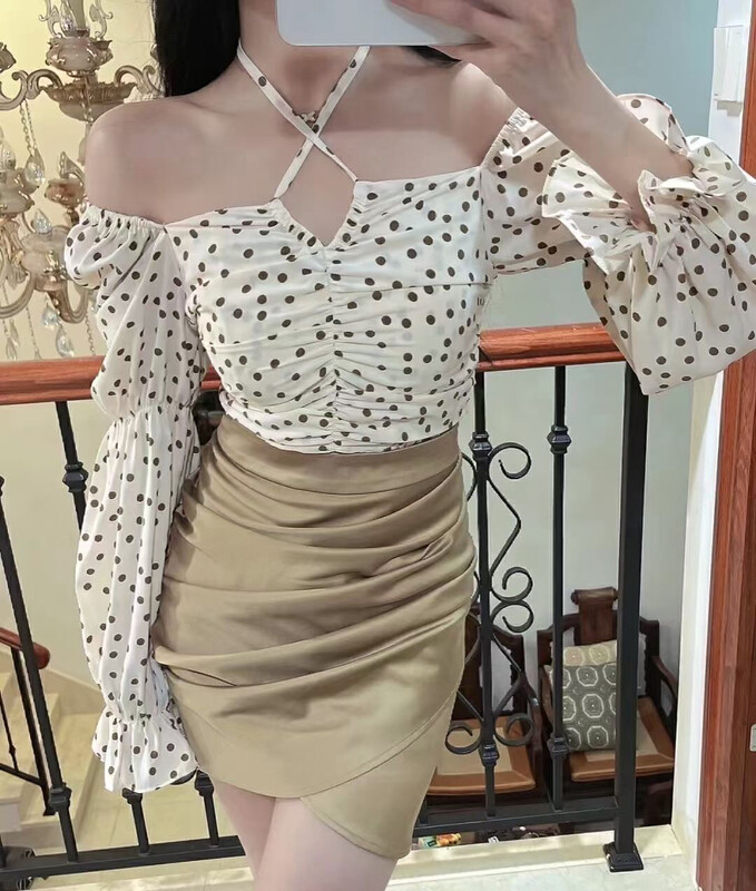 New in autumn! [UL-2] Retro polka dot puff sleeve shirt 9139# JJ