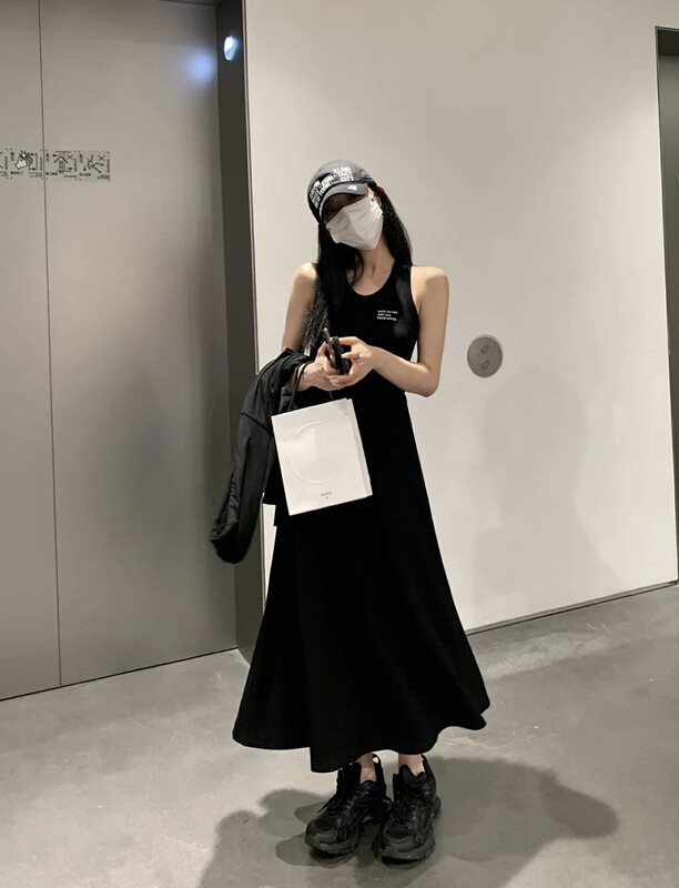 【SAVAGE】Casual letter printing slim fit and slim A-line vest dress E9211# WPL