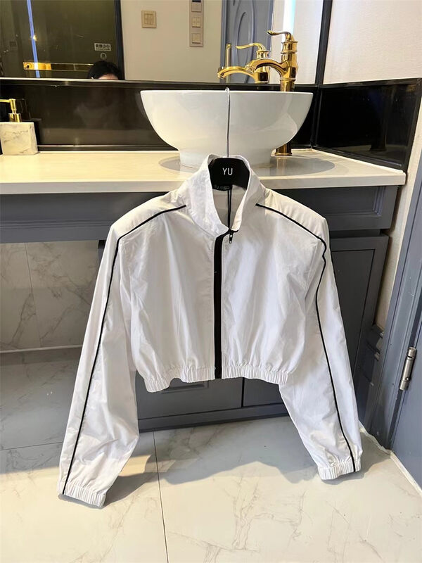 New in autumn! [YU] stand-up collar zipper color-blocking short coat 29600# JJ