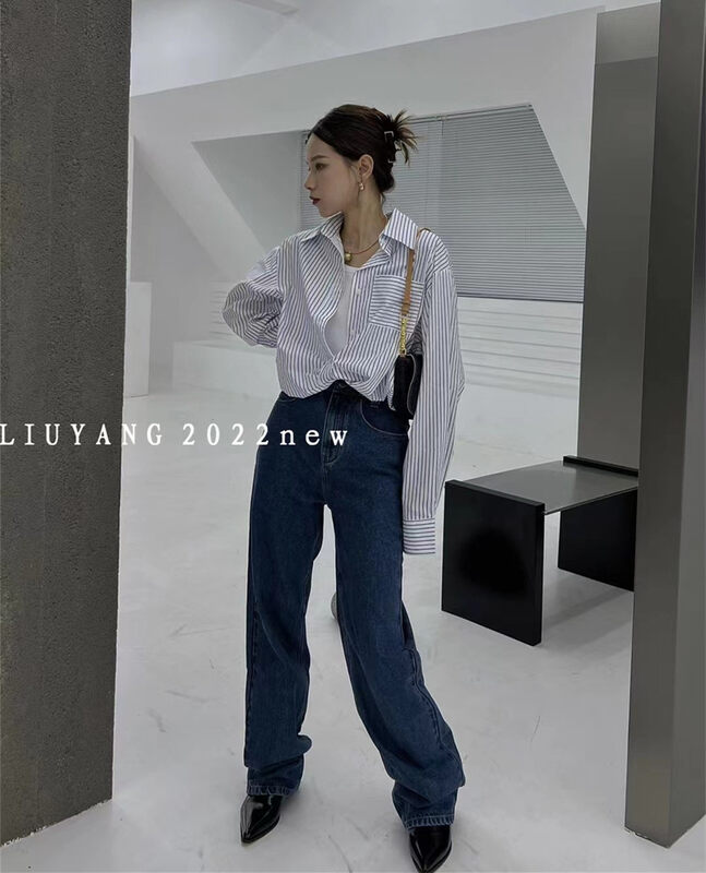 New in early autumn! [LIU-Y] Striped all-match fake two-piece shirt 16867# XJ
