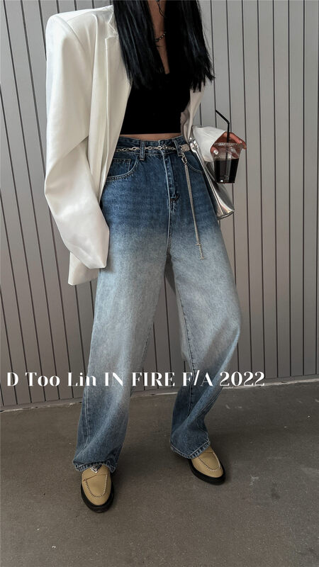 New for Autumn!【DTOO.LIN】Casual Loose Gradient Jeans (with Chain) N05A# OZQ