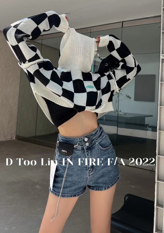 New in early autumn!【DTOO.LIN】High waist thin solid color denim shorts (with detachable chain) N09A# OZQ