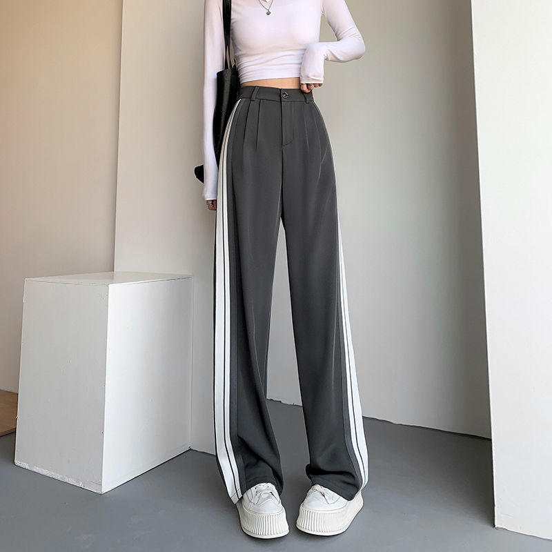 Gray suit pants women's summer thin section small tall waist vertical straight tube casual sunscreen mopping spring and autumn wide-leg pants