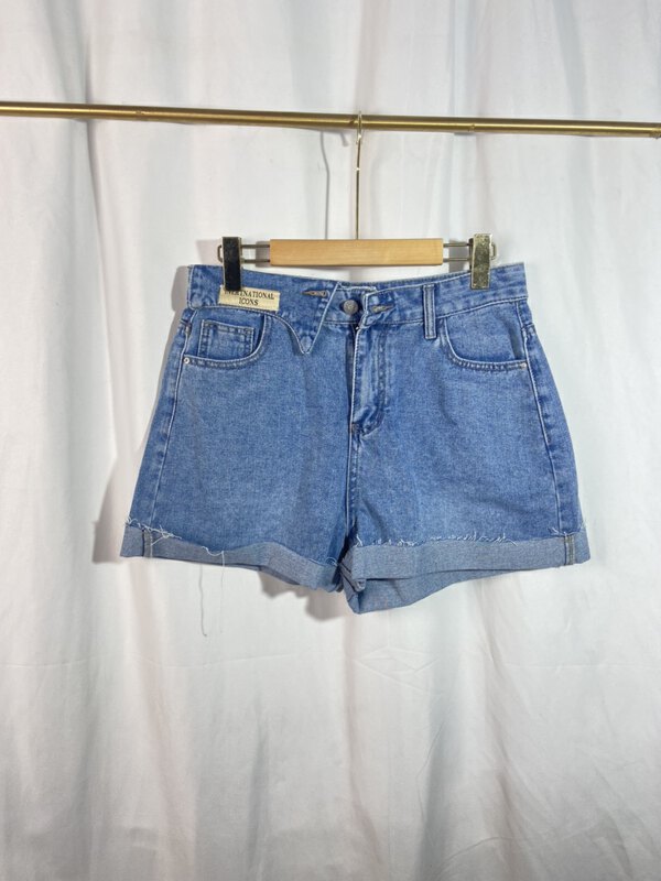 【YI SHOW Store】Korean Simple Labeled Denim Shorts 1740# CL