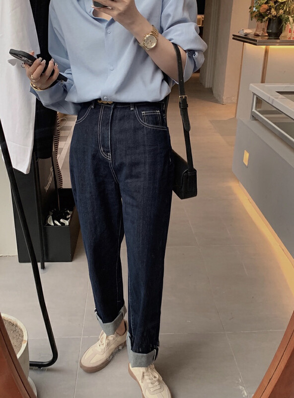 New in early autumn! [SAVAGE] Korean hot girl style high waist straight wide leg jeans E9389# WPL