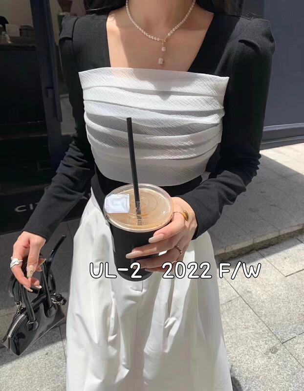 New in autumn! [UL-2] Korean gentle color matching square collar shirt 9149# JJ