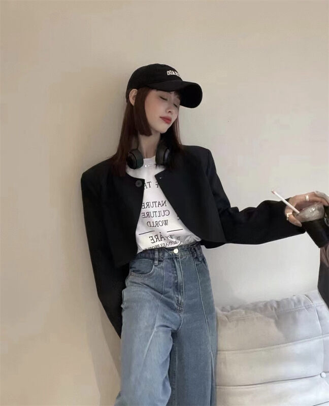 Autumn is new! [LIU-Y] Design cardigan short jacket + casual letter print short-sleeved T-shirt suit 16878# XJ