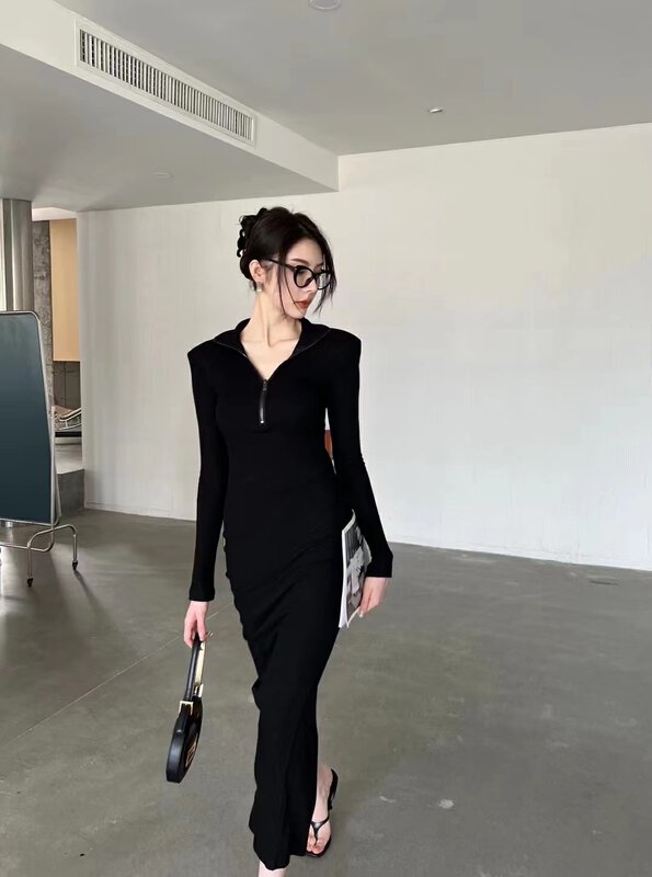 New in early autumn! [G+] Temperament, slim fit and slimming back slit dress (with zipper on the chest) 831# PCZ