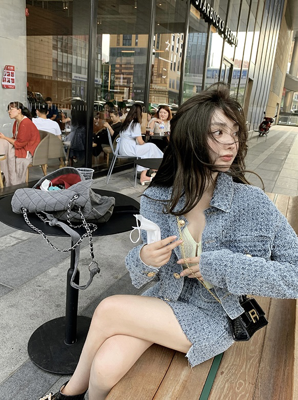New in early autumn! [SAVAGE] Design short denim jacket + slim high waist skirt two-piece suit E9180# WPL