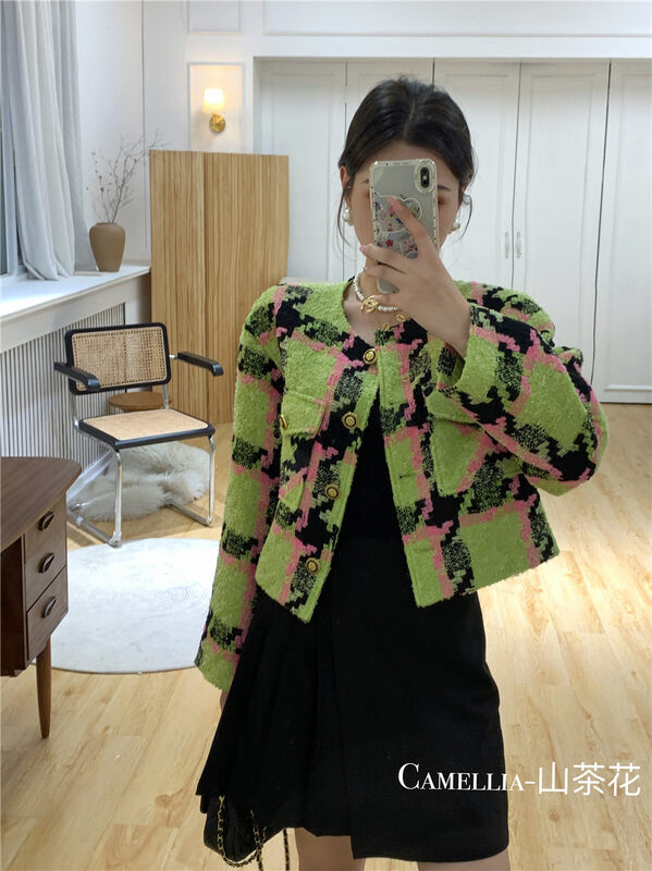 New in autumn! [CAMELLIA] temperament plaid short coat 9867# HJY