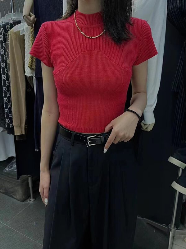 New in autumn! [G+] Korean style round neck short sleeve slim fit sweater 857# PCZ