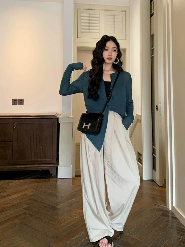 New in early autumn!【SAVAGE】High waist elastic waist pleated straight casual pants E9295# WPL
