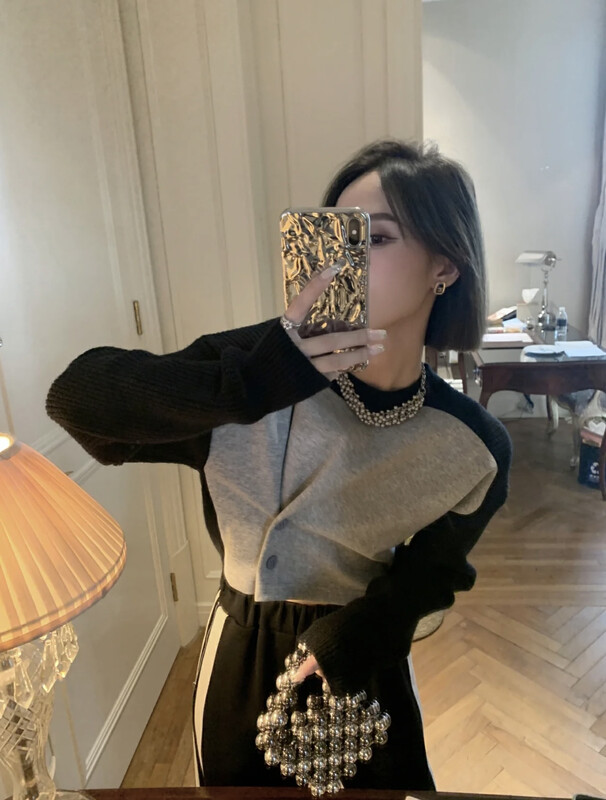 New in early autumn! [SAVAGE] pleated button waist and thin fake two-piece warm sweater E9233# WPL