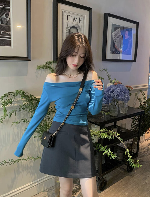 Autumn is new! [SAVAGE] niche design one-shoulder slim and slim long-sleeved T-shirt E9663# WPL
