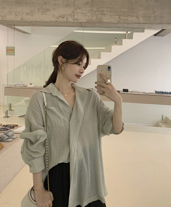New in early autumn! [SAVAGE] Korean sweet and spicy lapel textured loose shirt E9222# WPL