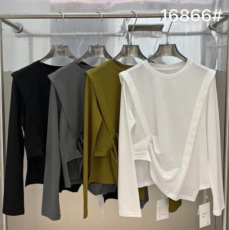 New in early autumn! [LIU-Y] Side design ruffled long-sleeved T-shirt 16866# XJ