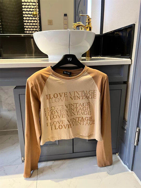 New in autumn! [YU] Contrast color round neck letter shirt 66502# JJ