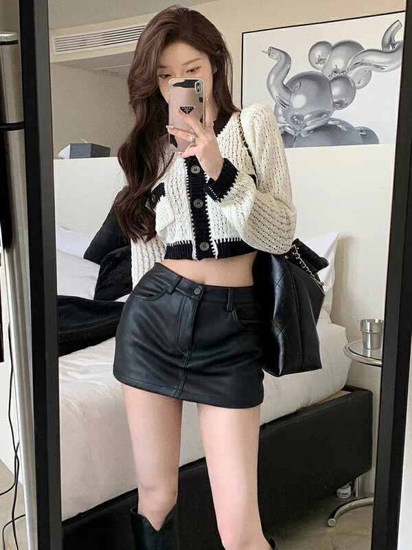 New in autumn! [SAVAGE] Retro hot girl high waist textured leather culottes E9615# WPL