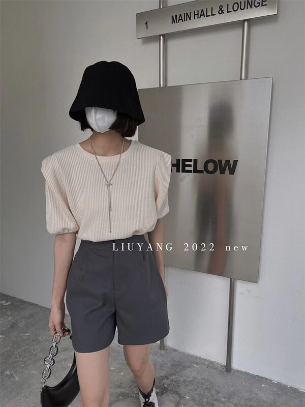 New in early autumn!  【LIU-Y】Casual simple round neck knitted bubble short-sleeved T-shirt YS2-66001# XJ