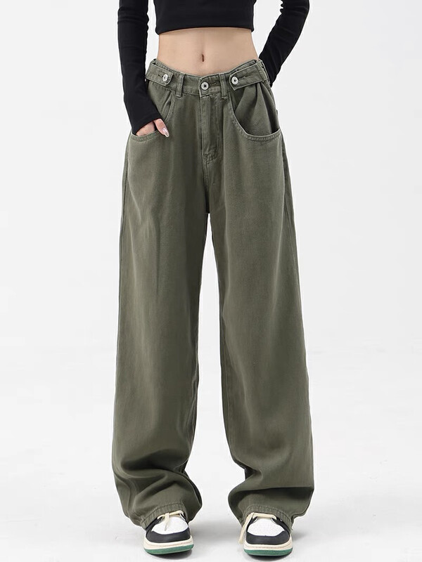 New in early autumn! [SAVAGE] Retro solid color all-match mid-waist buckle design jeans E9508# WPL