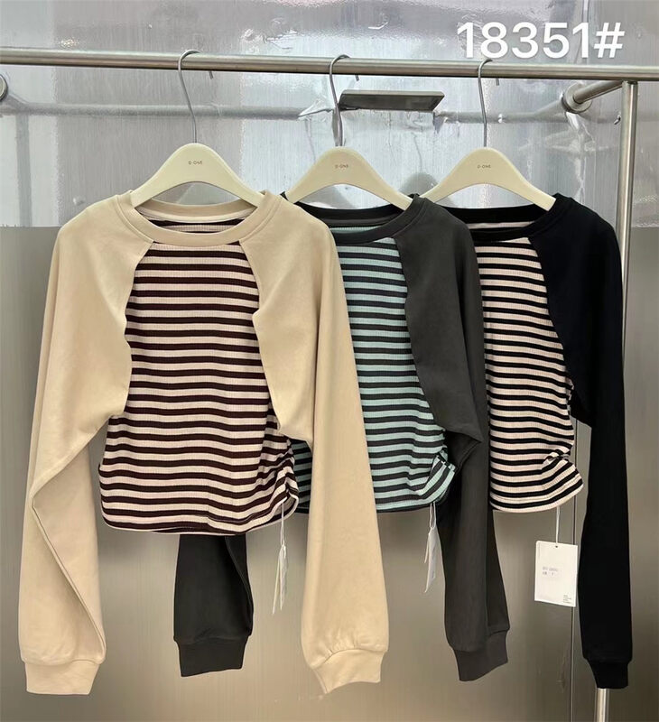 New in autumn! [LIU-Y] Retro lazy long-sleeved stitching striped contrasting color fake two-piece sweater 18351# XJ