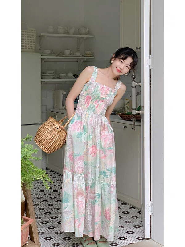 【SAVAGE】Sweet age-reducing oil painting girl long suspender dress E9082# WPL