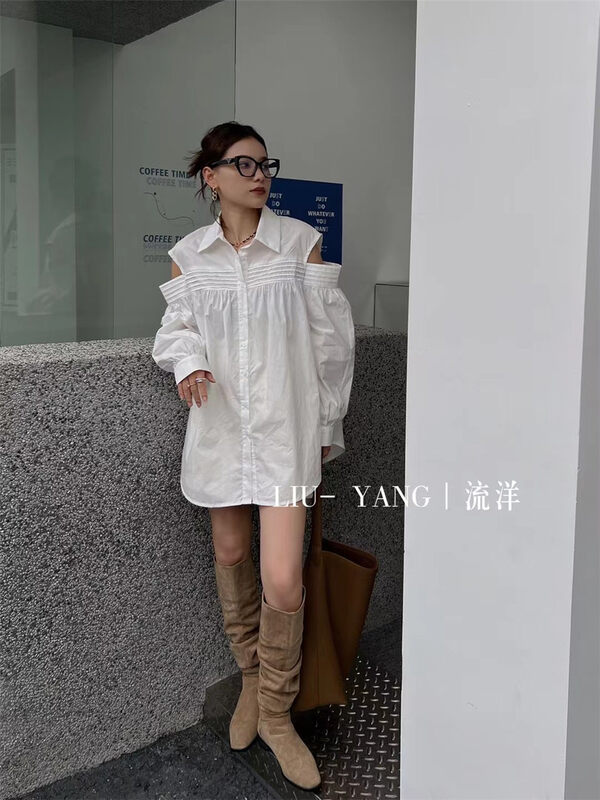 New in autumn! [LIU-Y] niche off-the-shoulder design shirt 16876# XJ