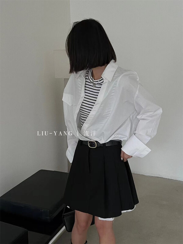 New in autumn! [LIU-Y] striped vest fake two-piece shirt 16887# XJ