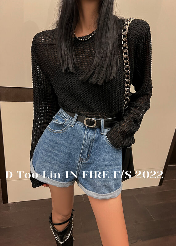 New in early autumn!【DTOO.LIN】Slim and curly all-match denim shorts (with belt) HY02A# OZQ