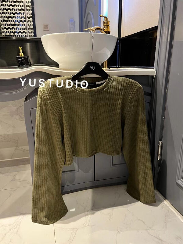 New in autumn! [YU] round neck solid color shoulder pad knitted sweater 71222# JJ