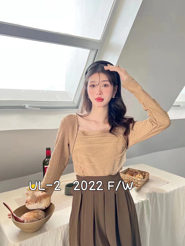秋款上新!【UL-2】氣質方領網紗小衫(配鏈子)  9145#  JJ