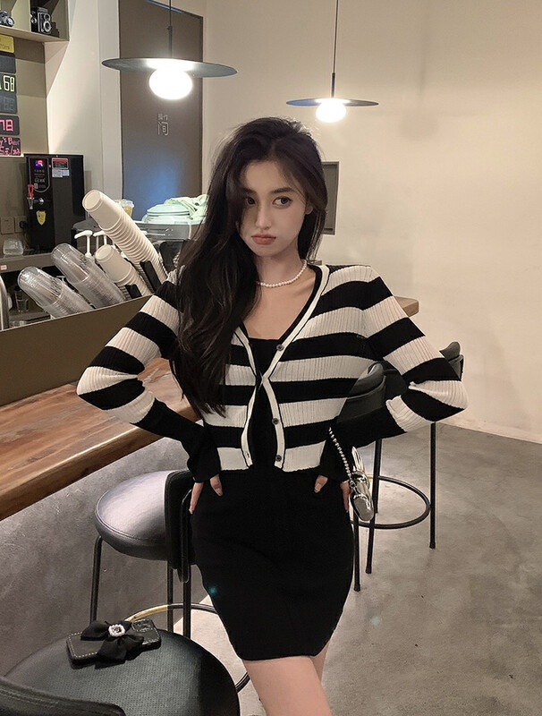 【SAVAGE】French new French hot girl style all-match slim slim knitted dress suit E9306# WPL