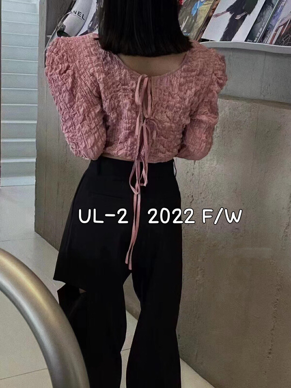 New in autumn!【UL-2】Little woman with pleated straps and two short long-sleeved T-shirts 9150# JJ