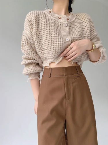 Korean style fashion sweater women's autumn temperament all-match coat autumn new design sense lantern sleeve hole short top