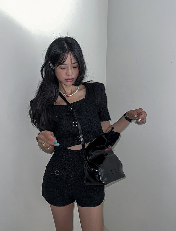 Autumn is new! [SAVAGE] Xiaoxiang style short coat + high waist shorts two-piece suit E9398# WPL