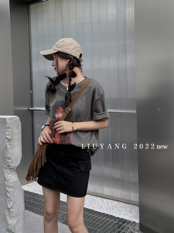 New in early autumn!  [LIU-Y] Casual Loose European and American Cartoon Girls Printed Round Neck Short Sleeve T-Shirt 66002# XJ