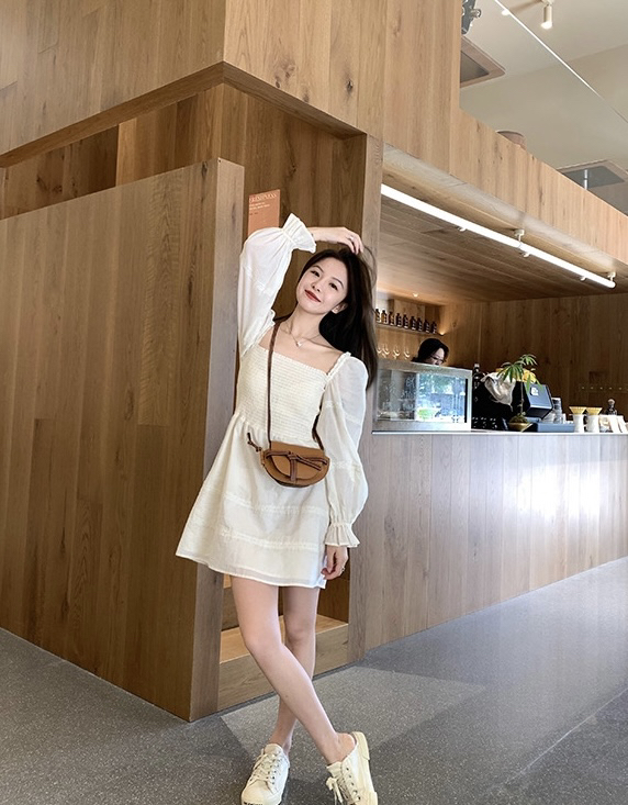 Autumn is new! [SAVAGE] French retro hot girl style square collar design stitching lace dress E9563# WPL