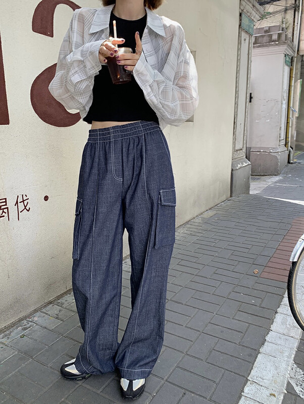 New in autumn! [SAVAGE] American retro high waist design elastic waist jeans E9529# WPL